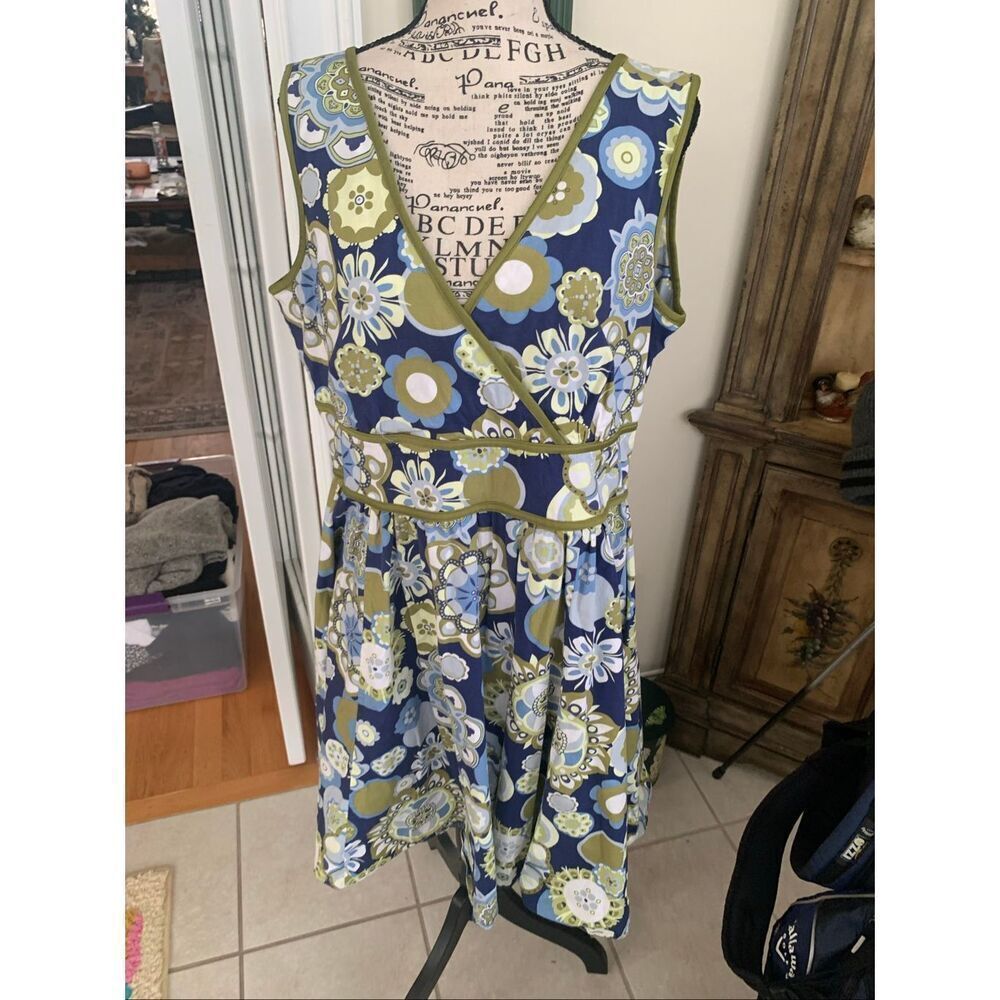Scarlett Dress Womens Blue Floral Sheath Sleeveless Tank Cotton